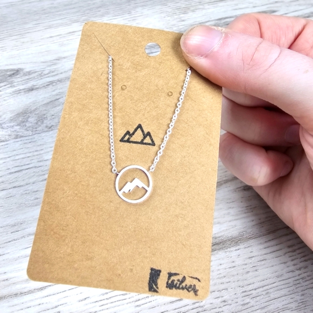 Dainty Mountain Peak Circle Necklace Silver - Picture 9 of 9